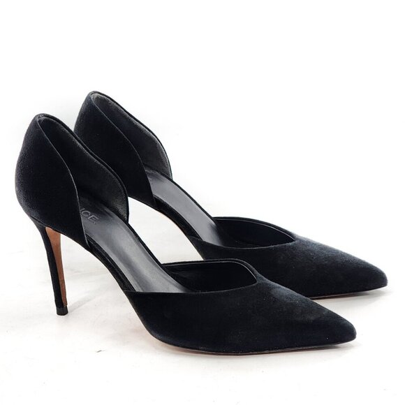 VINCE Suede D'Orsay Stiletto Heel Pump Black Pointed Toe - Picture 4 of 7